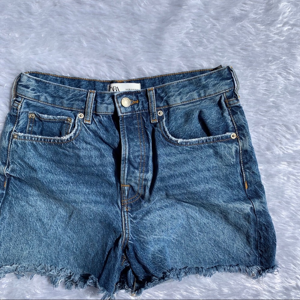 Zara high rise button fly ripped shorts